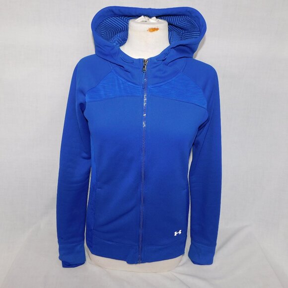 Under Armour Womens S Semi Fitted Cold Gear Royal Blue Hooded Full Zip Jacket - Picture 1 of 12